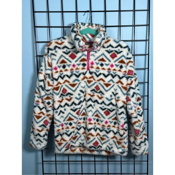 Eddie Bauer 1/4 Zip Vanilla Aztec Ultrasoft Fleece Faux Fur Jacket Womens S - Picture 1 of 9